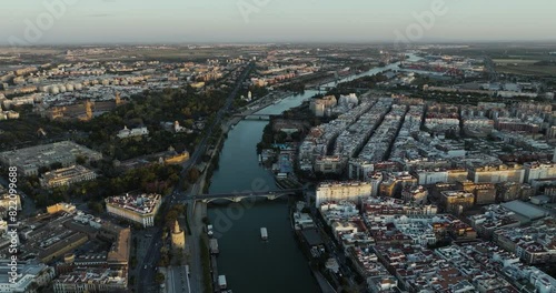 Aerial view of Seville cityscape and Guadalquivir river, Andalusia, Spain. photo