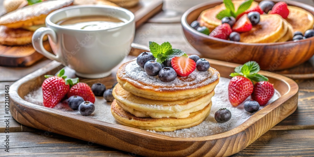Stack of pancakes with fresh berries and syrup. Stack of pancakes with fresh berries and syrup.