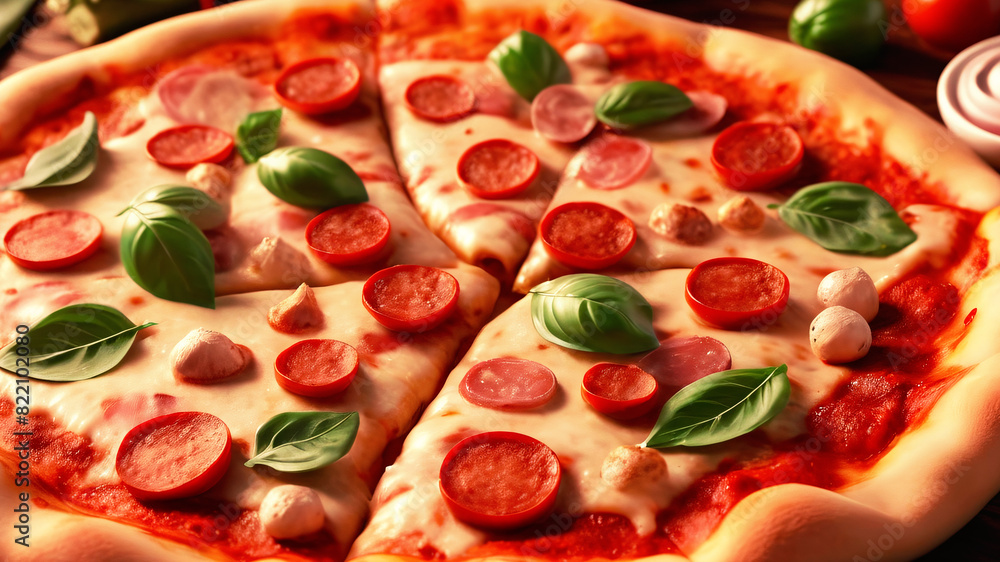Close Up Image Of A Delicious Pizza With Toppings On A Rustic Surface Warm Vintage Cinematic Image Style 300 PPI High Resolution Image Close Up Image Of A Delicious Pizza With Toppings On A Rustic Surface Warm Vintage Cinematic Image Style 300 PPI High Resolution Image