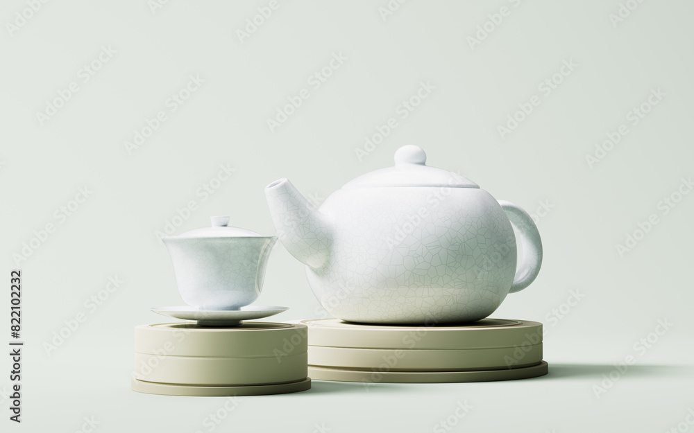 Chinese style teapot and teacup, 3d rendering. Chinese style teapot and teacup, 3d rendering.