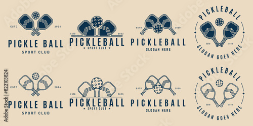set of pickle ball logo with rackets and ball icon template vector illustration graphic design photo