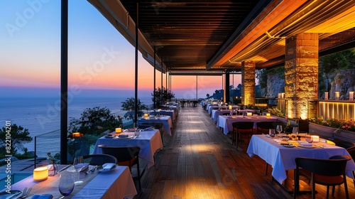 Fototapeta Naklejka Na Ścianę i Meble -  Luxury restaurant near the sea UHD wallpaper