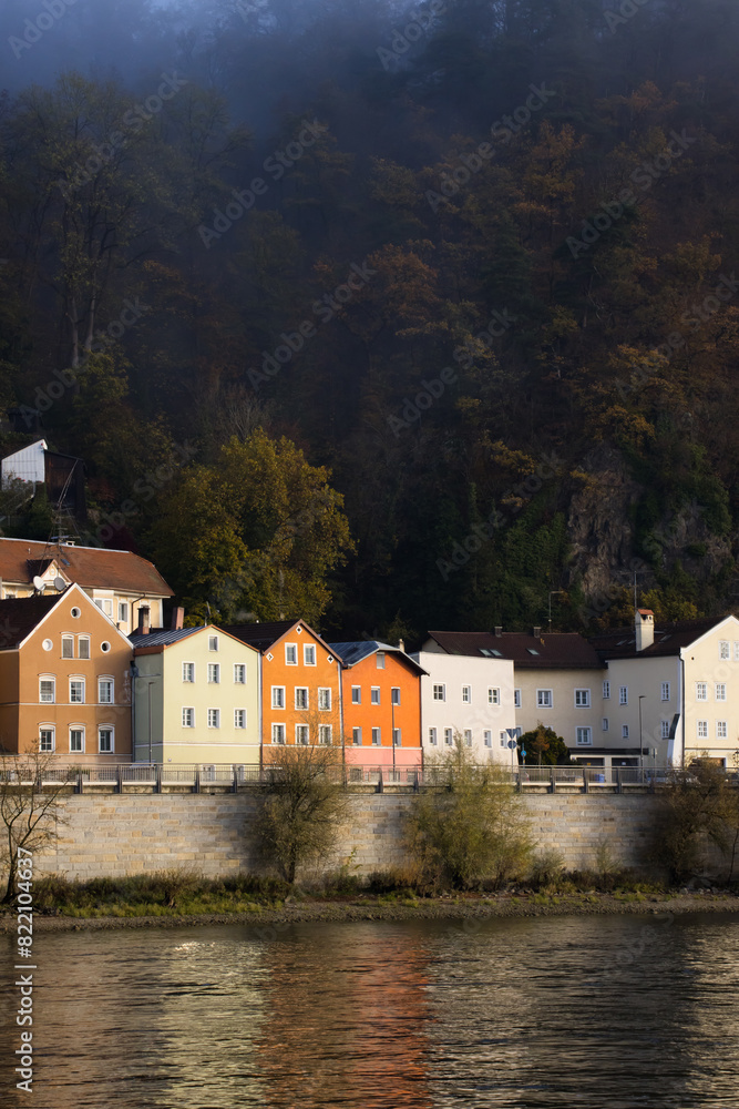 Fototapeta premium Colorful houses reflected in a river