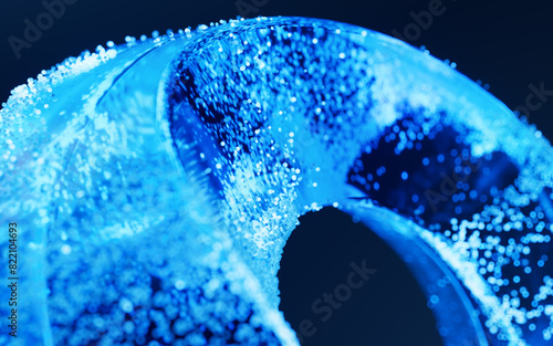 Fototapeta Naklejka Na Ścianę i Meble -  Glass geometry and flowing particles, 3d rendering.