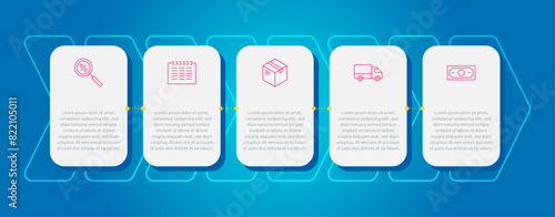Arrow process Infographics with five steps and colorful elements. Thin line vector icons. Data graphs for flow charts, presentations and UI