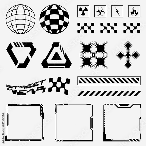 Black Cyberpunk Futuristic Street wear fashion element design