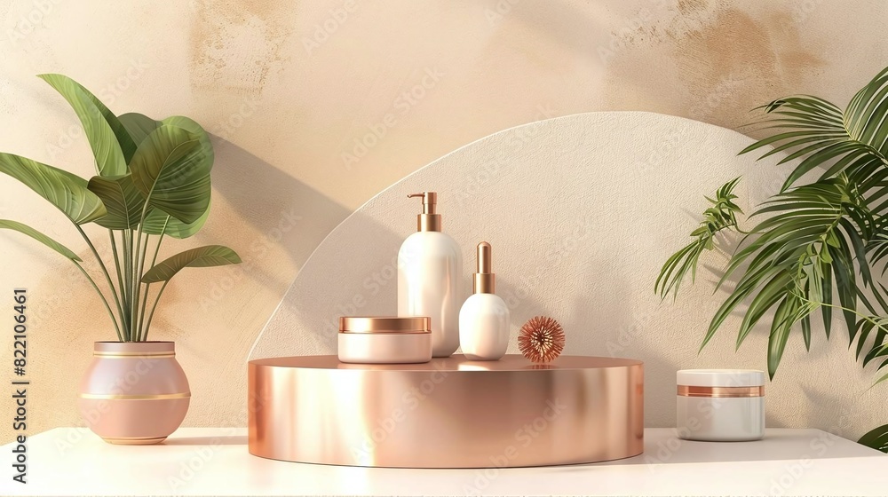 Contemporary Copper Podium, front view focus, with a trendy vibe, great for displaying wellness and spa products Contemporary Copper Podium, front view focus, with a trendy vibe, great for displaying wellness and spa products
