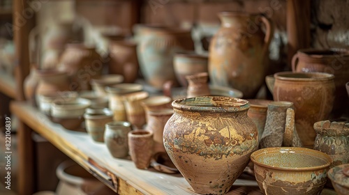 Ancient pottery collection in a museum