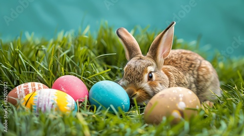 Easter bunny lying on grass © Alexander
