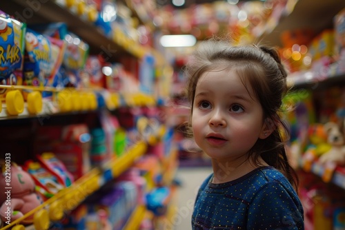Fascinated little girl in a toy store