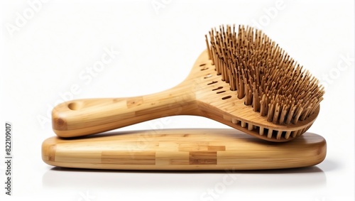 A wooden brush with a long handle and a wooden flower-shaped soap saver.  