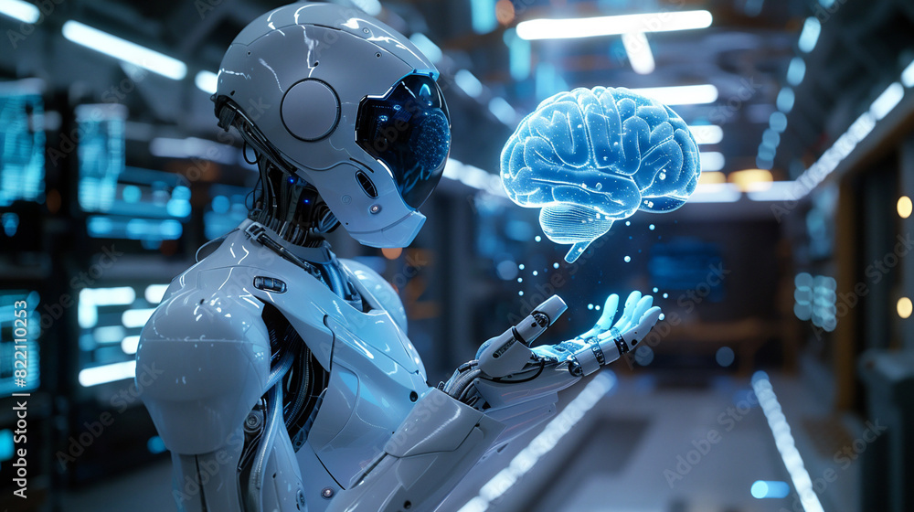 Fototapeta premium ホログラムの頭脳とアンドロイド