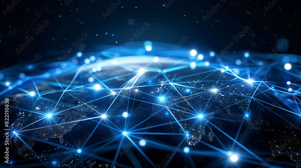 Abstract network grid with data transfer lines and nodes on globe Abstract network grid with data transfer lines and nodes on globe
