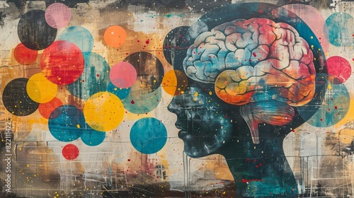 Abstract art collage with brain illustrations and thought bubbles, symbolizing the complexity of the thought process