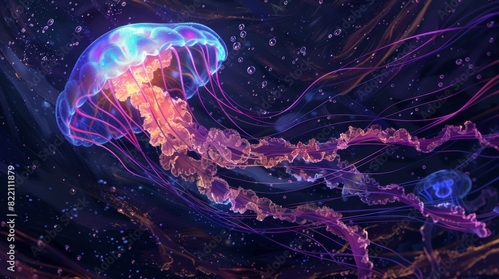 Blue glowing jellyfish in the ocean for fantasy or sci-fi designs