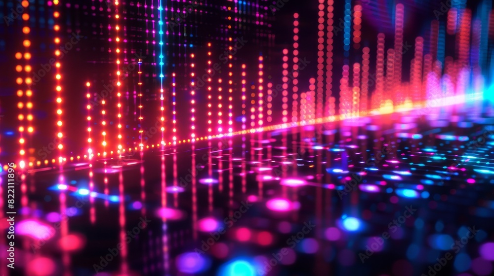Neon Music Equalizer Display with Red and Blue Glowing Bars Creating a Dynamic Visual Experience
Neon Music Equalizer Display with Red and Blue Glowing Bars Creating a Dynamic Visual Experience