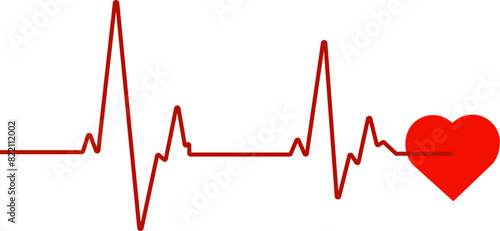 Red heartbeat line and small stylized heart vector illustration