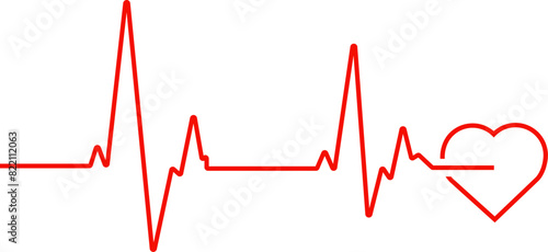 Heartbeat red line and small stylized red heart outline vector illustration