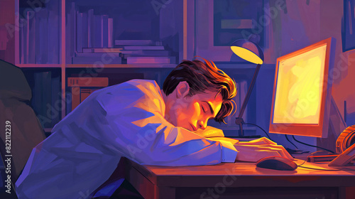 Worked so hard that I fell asleep in front of the computer, studied hard and got sick.