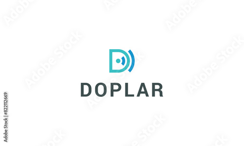 Letter D Technological radiation wave network connection logo 