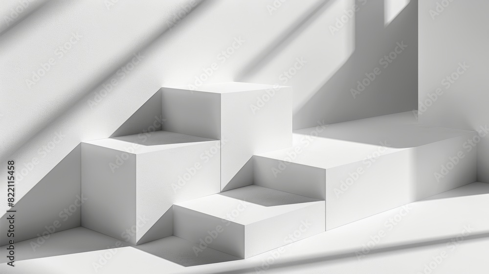 A series of block shapes casting dynamic shadows on a white background. A series of block shapes casting dynamic shadows on a white background.