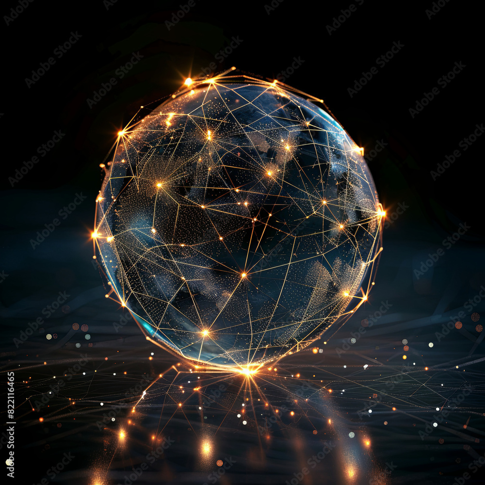 Abstract network grid with data transfer lines and nodes on globe Abstract network grid with data transfer lines and nodes on globe