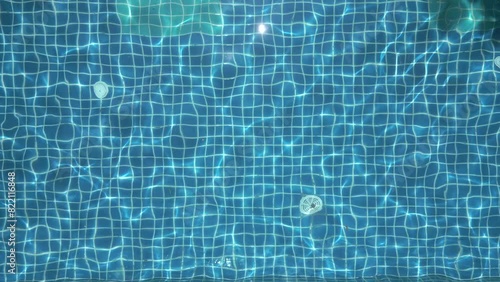 Aerial view of blue water in the pool with light reflections photo