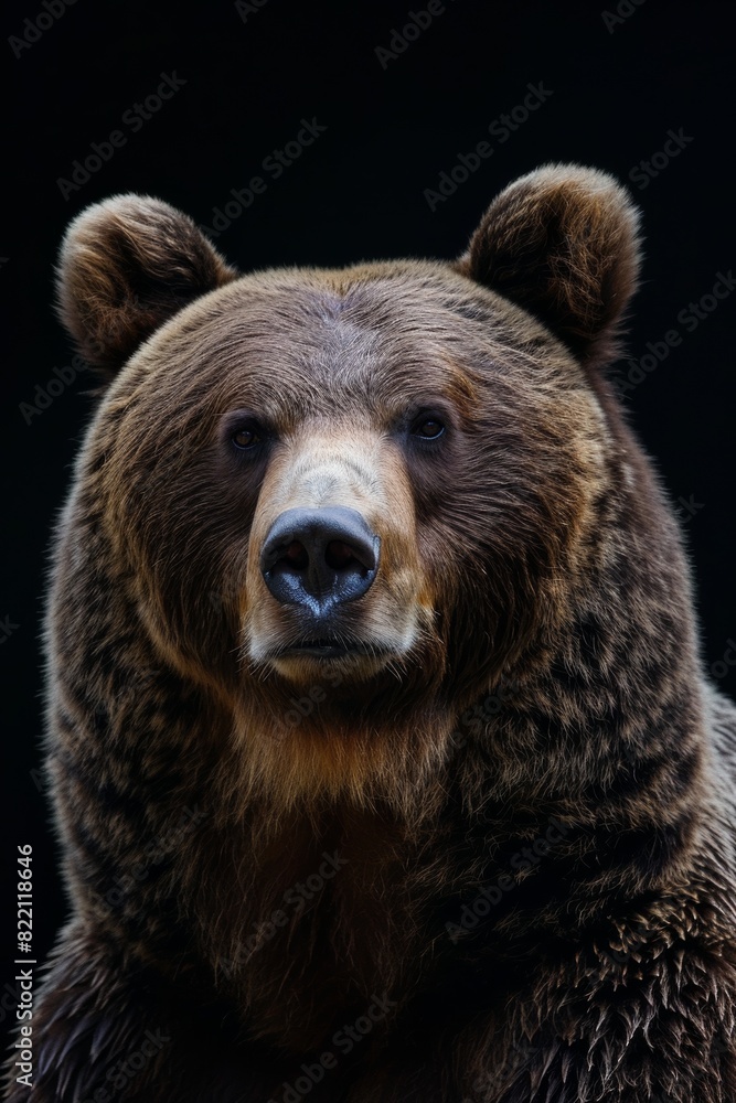 the Grizzly Bear , portrait view, white copy space on right Isolated on black background the Grizzly Bear , portrait view, white copy space on right Isolated on black background