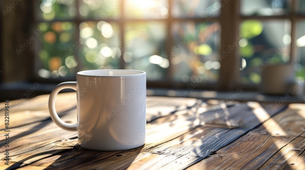 Blank Coffee Mug on Rustic Wooden Table