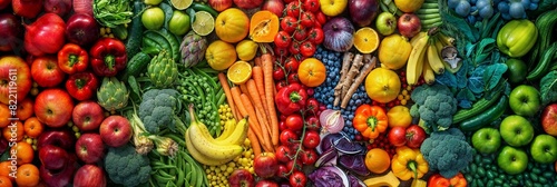 Vibrant Rainbow of Colorful Fruits and Vegetables photo