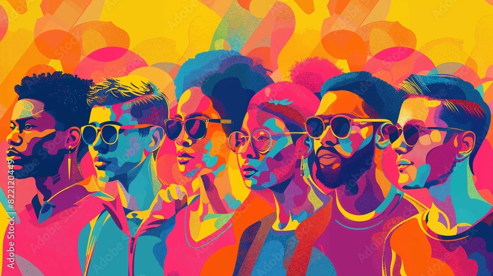 Fototapeta premium Vibrant Diversity: Pop Art LGBT Illustration of Young People