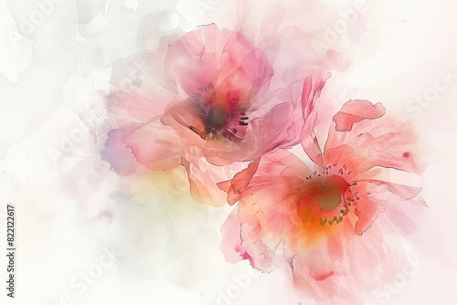 Fototapeta Naklejka Na Ścianę i Meble -  Two watercolor hibiscus flowers on a white background.