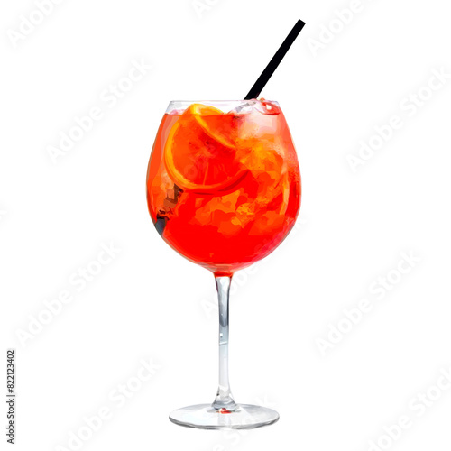 Alcohol cocktail Aperol spritz original venetian aperitif prosecco bitter digestif soda ice orange slices orange color refreshing pleasant liquid glass bar cafe isolated png illustration object