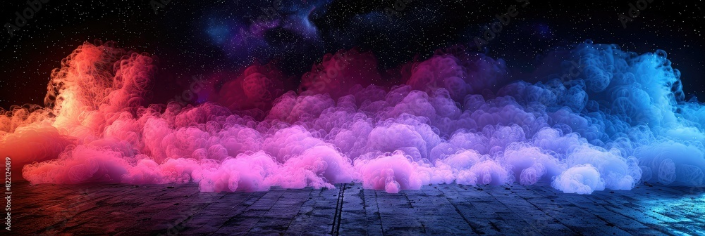 Fototapeta premium Colorful smoke, red blue and purple, on black background