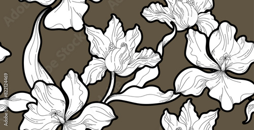 Seamless flower pattern. Line floral pattern. Textile print pattern