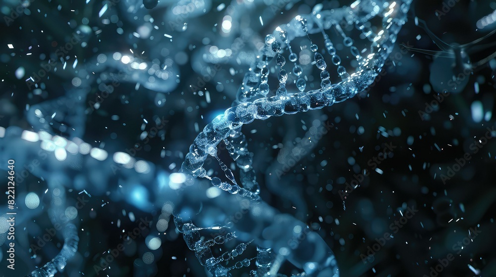 Blue glowing double helix structure. Blue glowing double helix structure.