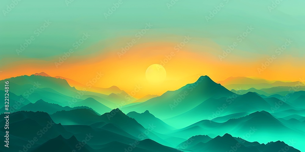 Silhouette of a Mountain at Dusk Abstract Illustration with a green and yellow color concept, Silhouette of a Peak at Sunset.