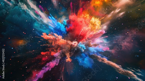 Abstract painting. Colorful powder explosion.