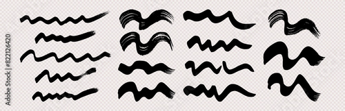 Set of black wavy grunge brush strokes