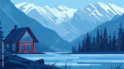 A house in the mountains by the lake. photo