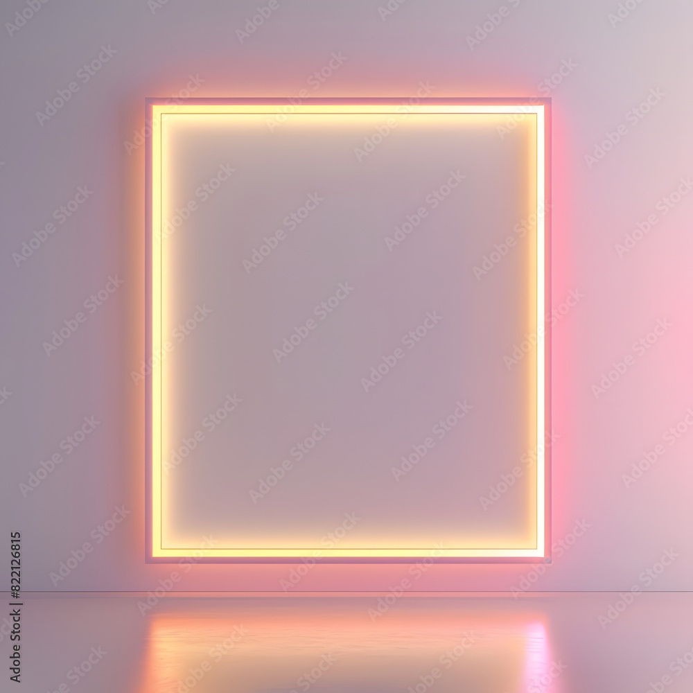Minimalist wall with a glowing neon frame, creating a modern and stylish ambiance with soft pink and orange hues Minimalist wall with a glowing neon frame, creating a modern and stylish ambiance with soft pink and orange hues