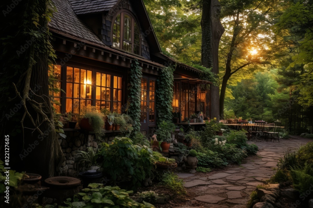 A Rustic Pottery Studio Hidden in the Heart of the Forest Bathed in the Warm Light of Sunset A Rustic Pottery Studio Hidden in the Heart of the Forest Bathed in the Warm Light of Sunset
