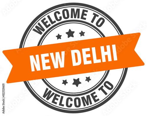 Welcome to New Delhi stamp. New Delhi round sign