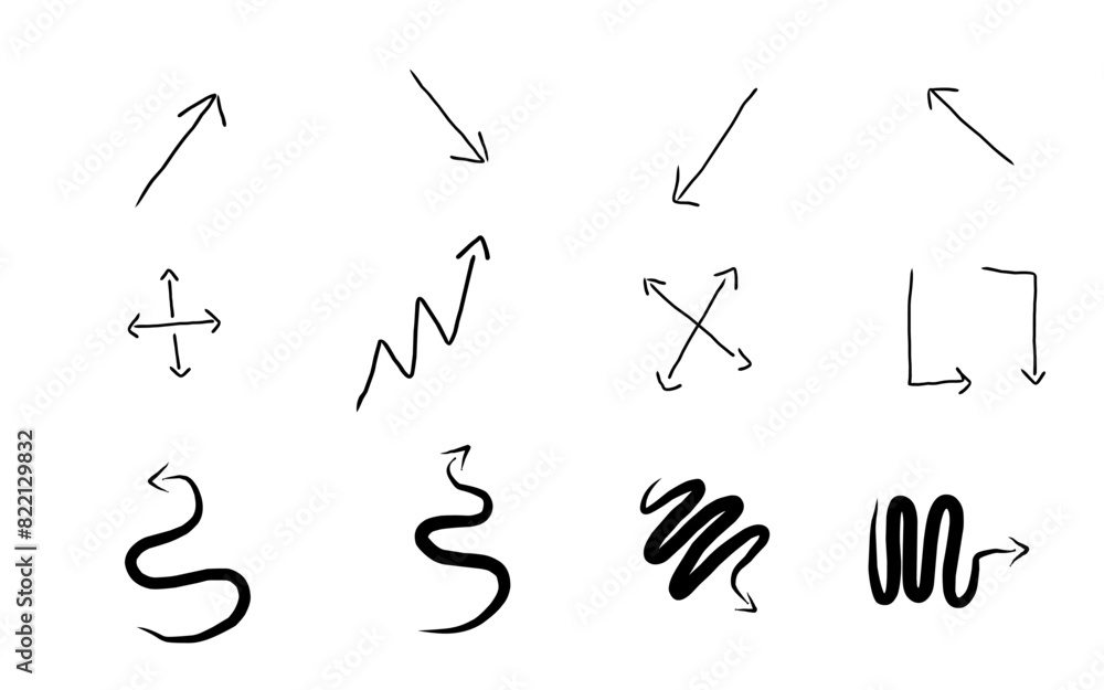 Hand drawn arrow icon set isolated on white background, suitable for icon, element, infographic element, symbol design, vector illustration Hand drawn arrow icon set isolated on white background, suitable for icon, element, infographic element, symbol design, vector illustration