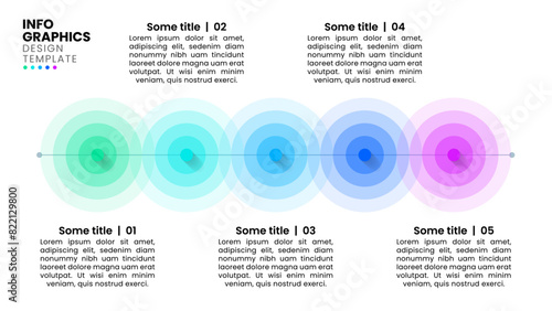 Infographic template. Horizontal line with 5 glowing circles