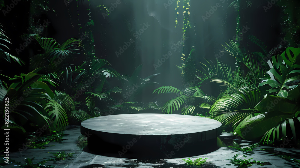 Podium surrounded by lush greenery Podium surrounded by lush greenery