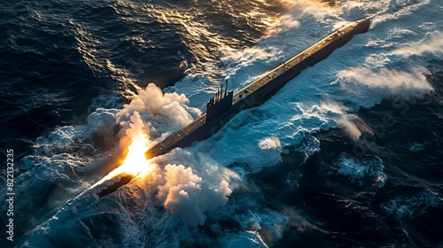 A submarine launching a torpedo in a military exercise, photo