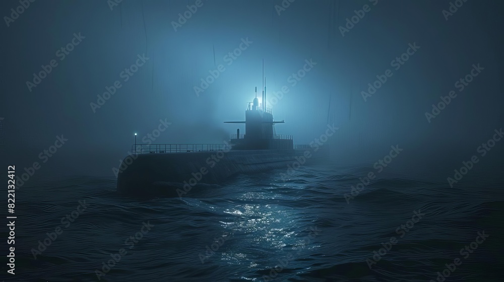 Obraz premium A submarine stealthily approaching an enemy vessel under cover of darkness,
