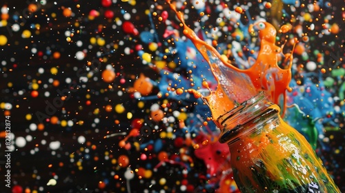 Colorful Paint Splash On Bottle Background For Creative Design