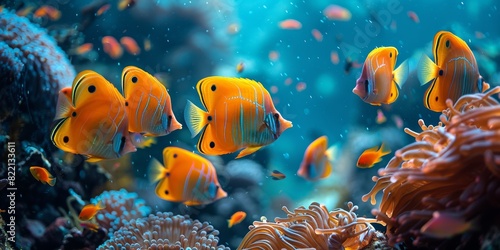 Immersed in the captivating underwater world of the aquarium, observing colorful marine life. photo